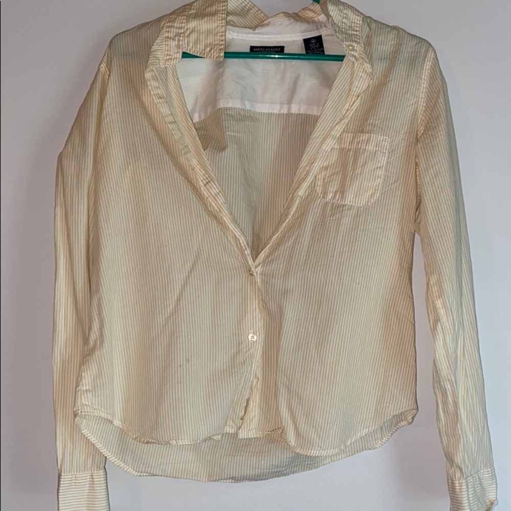 long sleeve yellow and white striped button down